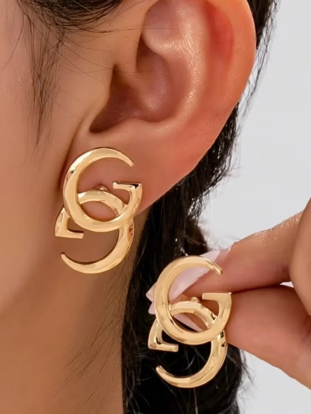 Gold Interlocking G Women’s Fashion Statement Earrings Luxury Inspired Stud NWT